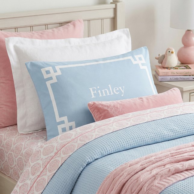 Sky Blue Greek Key Monogram Standard Pillow Case (Criador carregado)