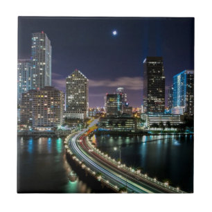 Skyline da cidade de Miami com a ponte na noite