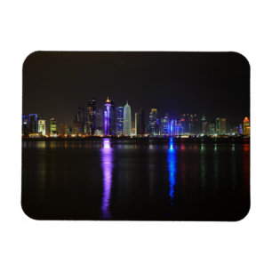Skyline de Doha, Qatar no ímã retangular noturno