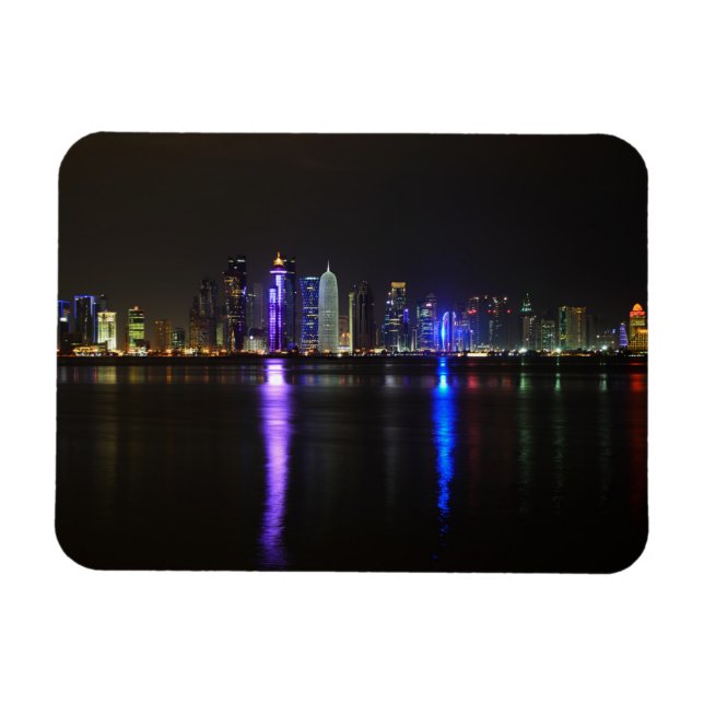 Skyline de Doha, Qatar no ímã retangular noturno (Horizontal)