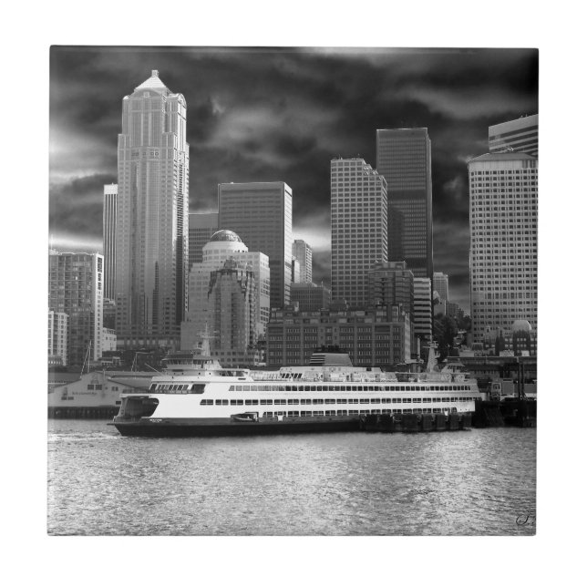 skyline de seattle preto e branco (Frente)