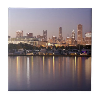 Skyline dos EUA, Illinois, Chicago no crepúsculo