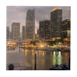 Skyline financeira de Miami no crepúsculo