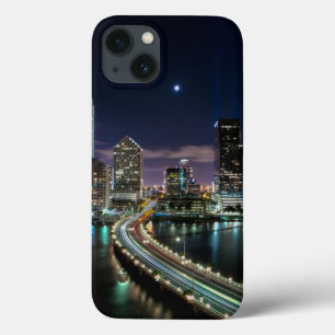 Skyline of Miami city with bridge at night