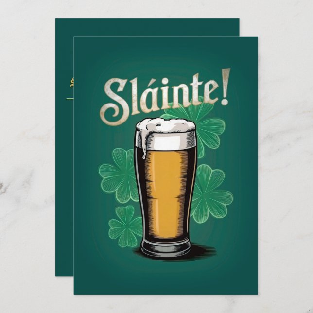 Slàinte! Pint de Cerveja no Dia de São Patrício em (Frente/Verso)