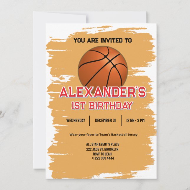 Slam Dunk Primeiro Convite À Bash De Aniversário (Frente)