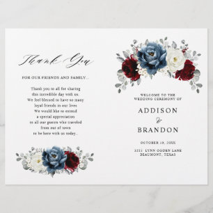 Slate Blue Burgundy White Ivory Floral