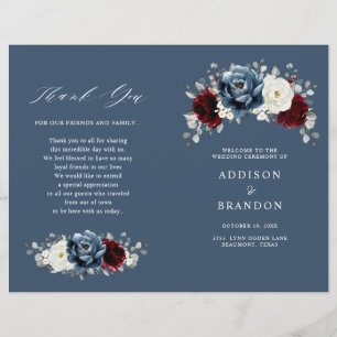 Slate Blue Burgundy White Ivory Floral