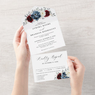 Slate Blue Burgundy White Ivory Floral Casamento