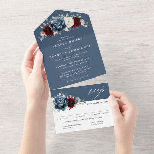 Slate Blue Burgundy White Ivory Floral Casamento A