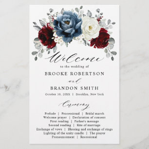 Slate Blue Burgundy White Ivory Weding Program