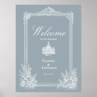 Slate Blue French Country Wedding Welcome Poster