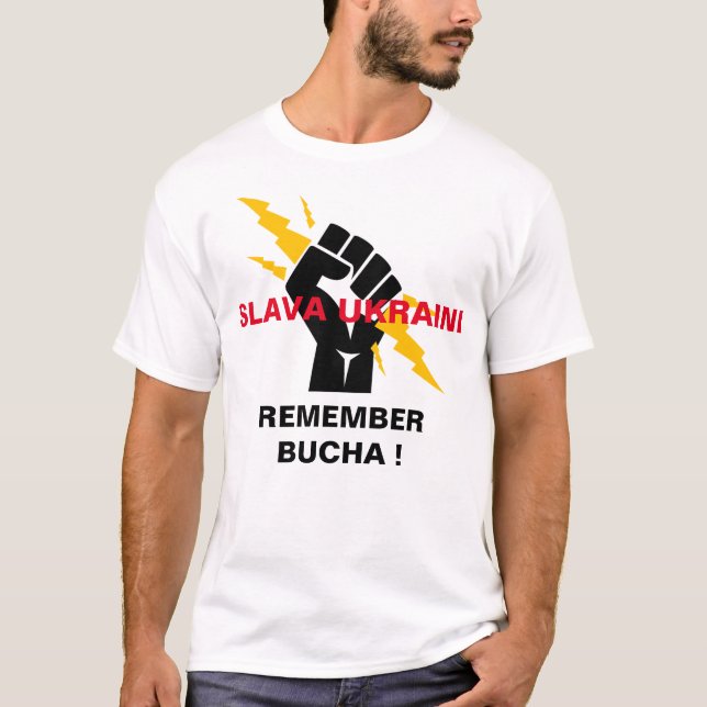 SLAVA UKRAINI LEMBRA-SE DA Camisa BUCHA (Frente)