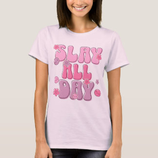 “Slay All Day” Camiseta Gráfica Rosa – Fofo & Conf