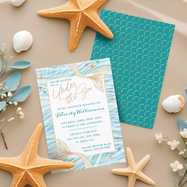 Sleek Smermaid Sob Convite Para Chás de fraldas Ma (Sleek Mermaid Under The Sea Baby Shower Invitation)