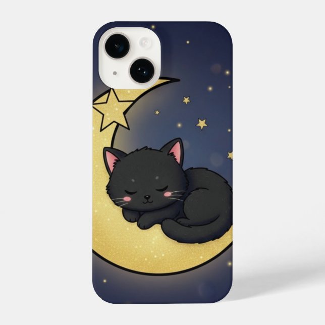Sleeping Black Cat Gold Crescent Moon Celestial (Verso)