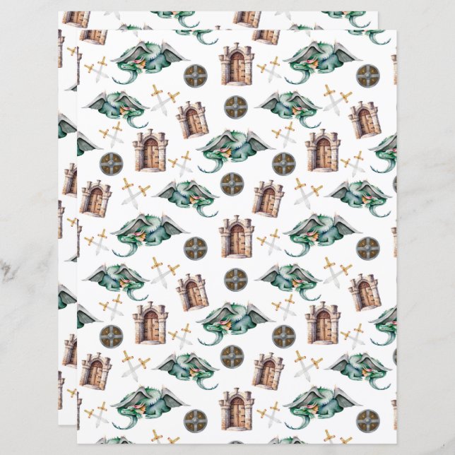 Sleeping Dragons Scrapbook Paper (Frente/Verso)