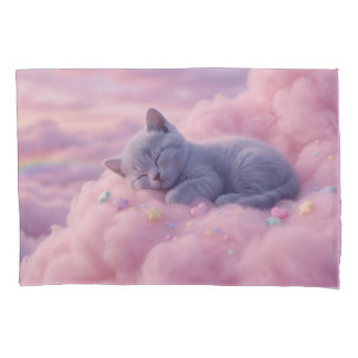 Sleeping Pastel Kitten on Fluffy Pink Clouds Art