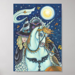 SLEEPY HOLLOW WITCH UNICORN & OWL HALLOWEEN POSTER