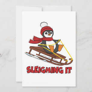 Sleighing It - Snow Sledding Cute Penguin Winter