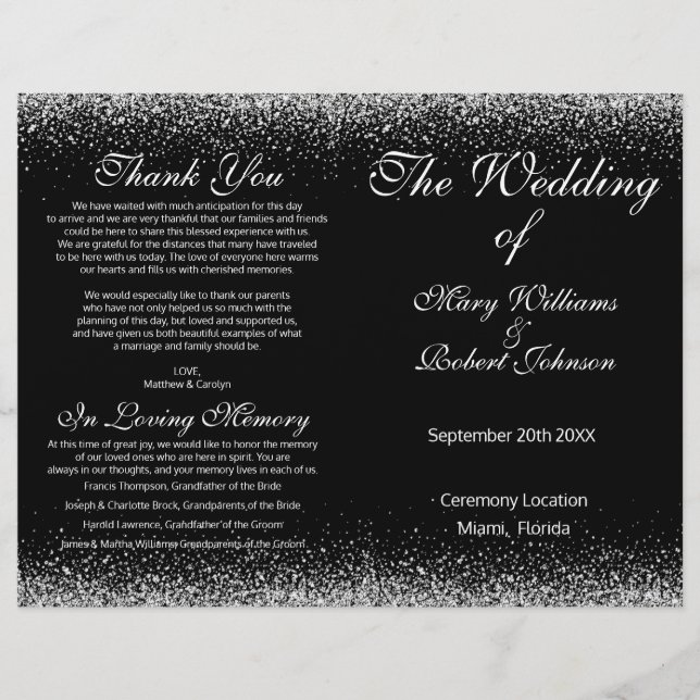 Sliver Confetti Glitter Wedding Program (Frente)