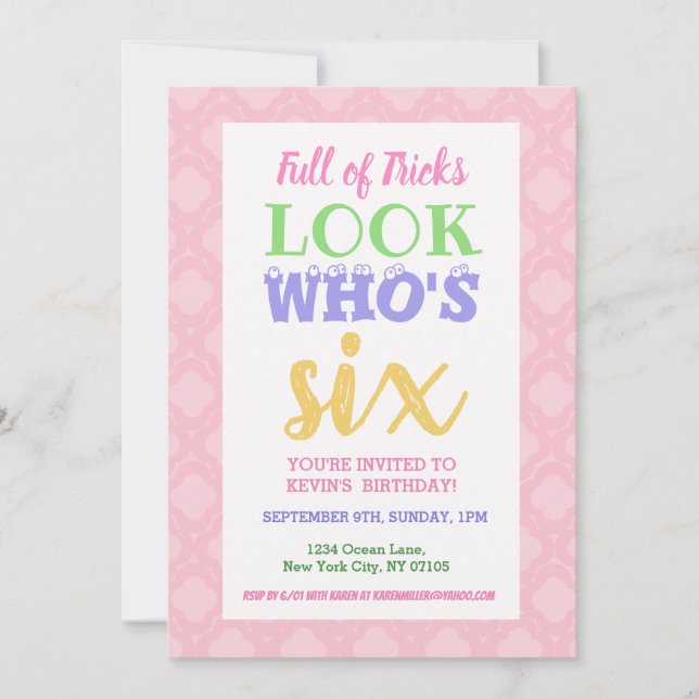 Sloganos de Convite de Aniversário de 6 (Frente)