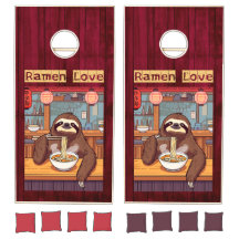Sloth Eating Ramen on Red Wood - Ramen Love