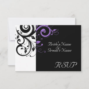 Sm Black +White Purple Swirl Weding Matching RSVP