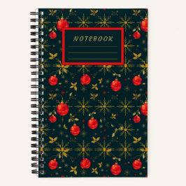 Small Festive Christmas Notebook - Red Ornaments