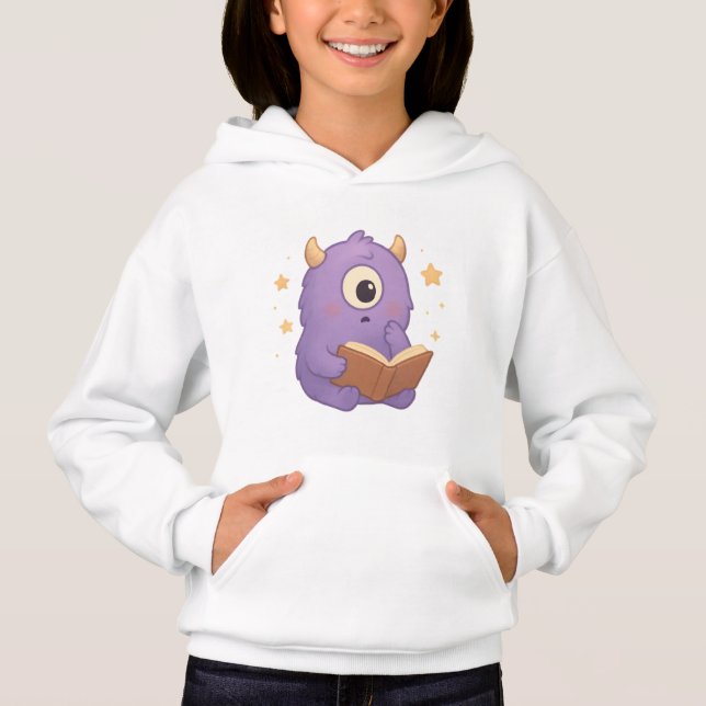 Smart Reading Monster Kids Hoodie — Purple Book  (Frente)
