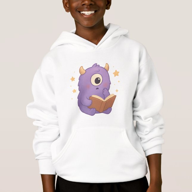 Smart Reading Monster Kids Hoodie — Purple Book  (Frente)