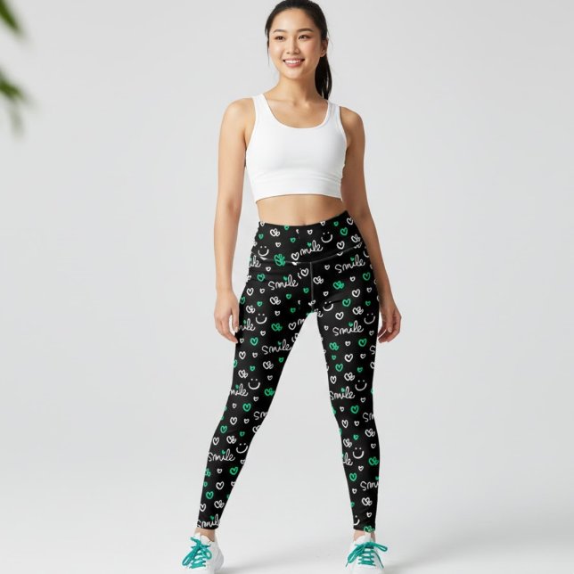 Smile & Heart Print Leggings for Women (Criador carregado)