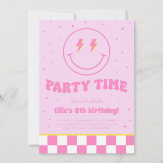 Smiley Preppy Face Girl Pink Birthday Convite