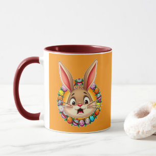 Smiling Easter Bunny – Floral Frame caneca