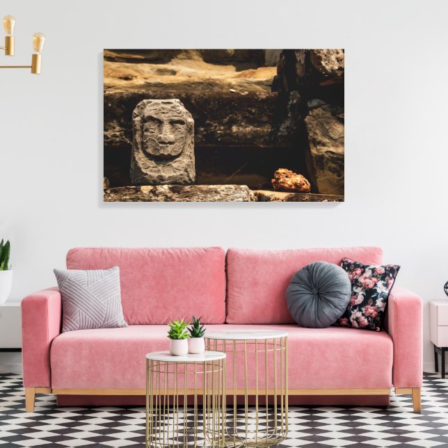 Smiling Stone Totem Cambodia - Canvas Wall Art (Insitu(Sala de estar))