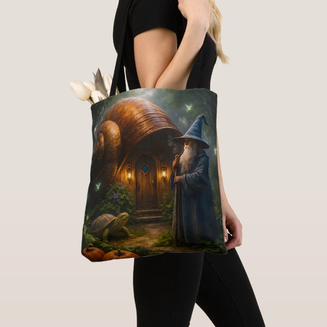 Snail shell cottage enchanted Forest shoulder tote (Close Up)