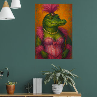 Snazzy Female Crocodilo Retrato Mardi Gras Poster