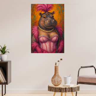 Snazzy Female Hippo Retrato Mardi Gras Poster