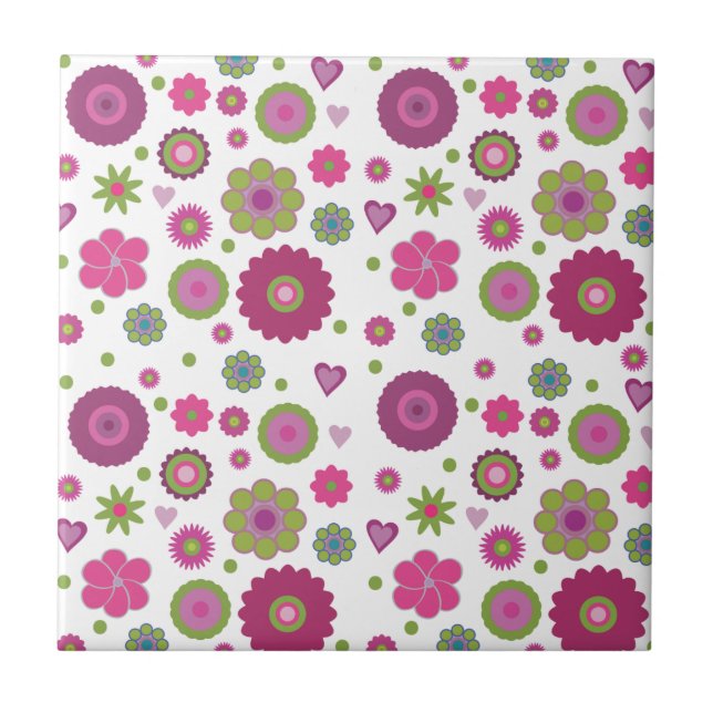 Snazzy Purple and Green Flower Pattern on White (Frente)