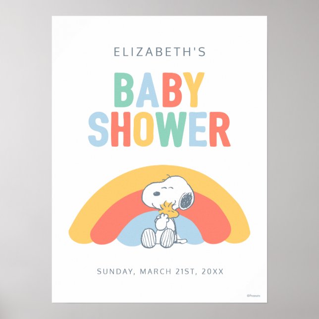 Snoopy & Woodstock Rainbow Baby Shower Poster (Frente)