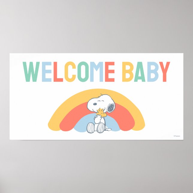 Snoopy & Woodstock Rainbow Baby Shower Poster (Frente)