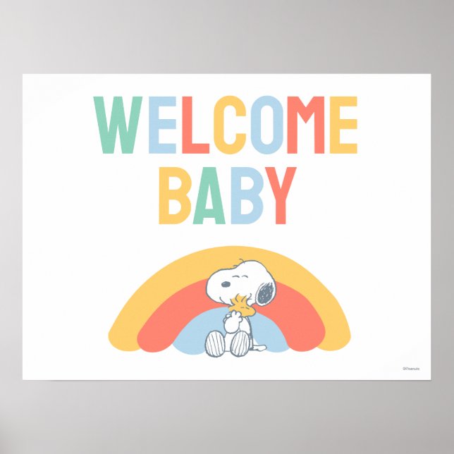 Snoopy & Woodstock Rainbow Baby Shower Poster (Frente)