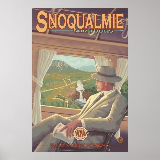 Snoqualmie Cai Por Air, Poster de viagens De Washi (Frente)