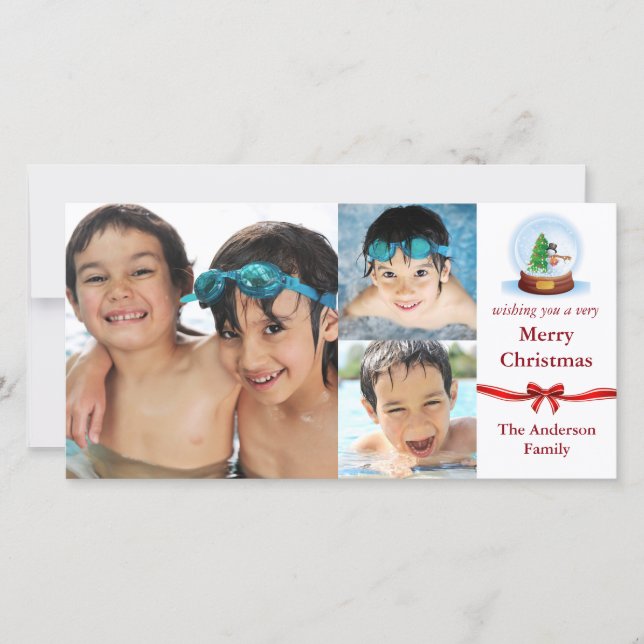 Snow Globe 3 Fotos Natal - Cartão com fotos (Frente)