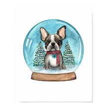 Snow Globe Boston Terrier Art Impressão