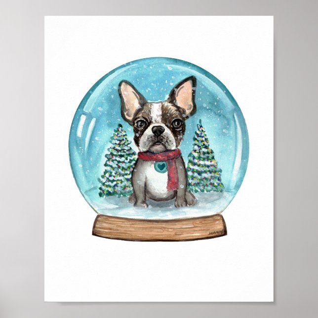 Snow Globe Boston Terrier Art Impressão (Frente)