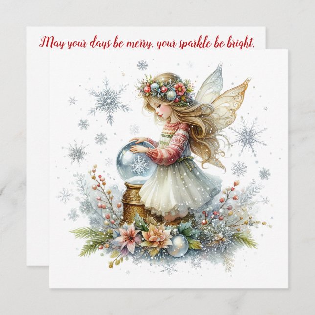 Snow Globe Fairy Holiday Card (Frente/Verso)