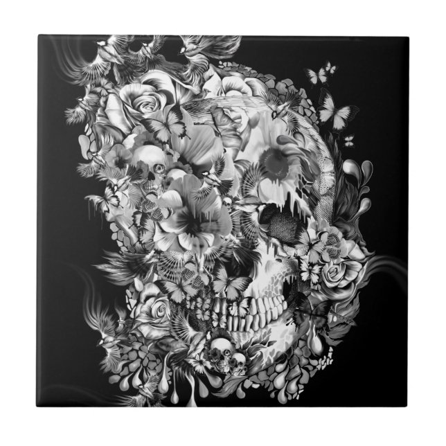 Snowbirds, crânio feito dos pássaros e flores (Frente)