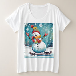 Snowboard Snowman - Camisa T de tamanho mais femin