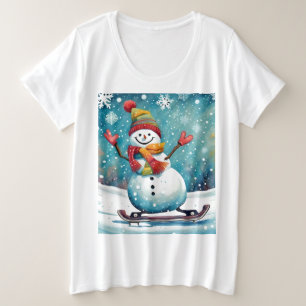 Snowboard Snowman - Camisa T de tamanho mais femin